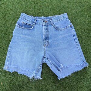 Lee Vintage Denim Jean Shorts Womens Medium Cut Off Frayed Hem High Waist Blue
